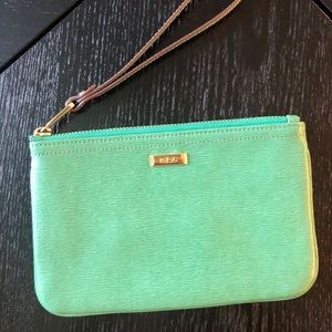 Green Pebbled Leather R.L.L Wristlet